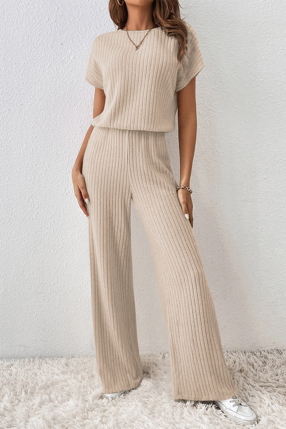 Short Sleeve Wide Leg Jumpsuit