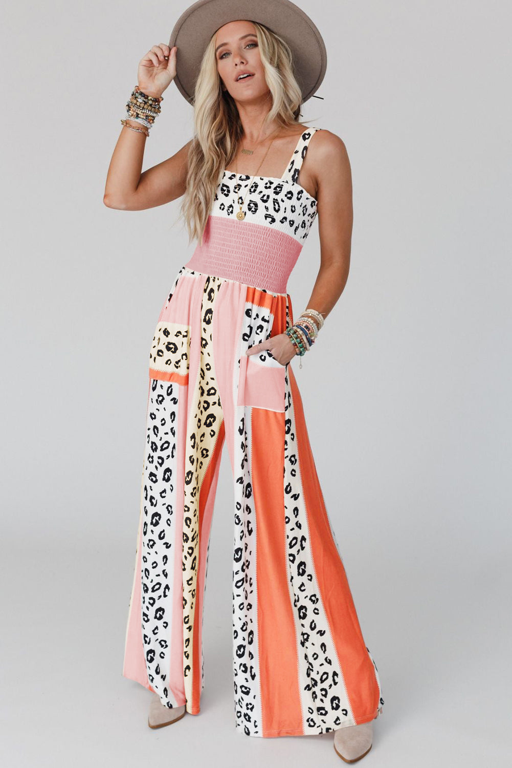 Pink Leopard Color Mix Jumpsuit