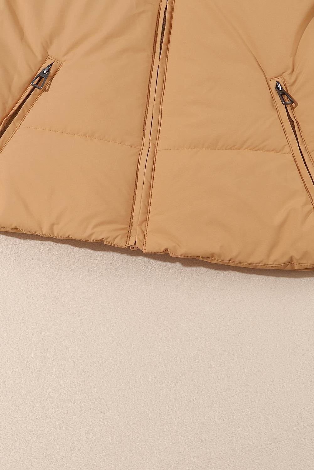 Brown Zip Up Pocketed Puffer Coat