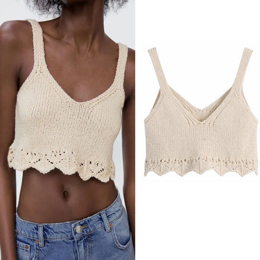 Jacquard Mesh Cloth Chest-wrapped Knitted Short Blouse