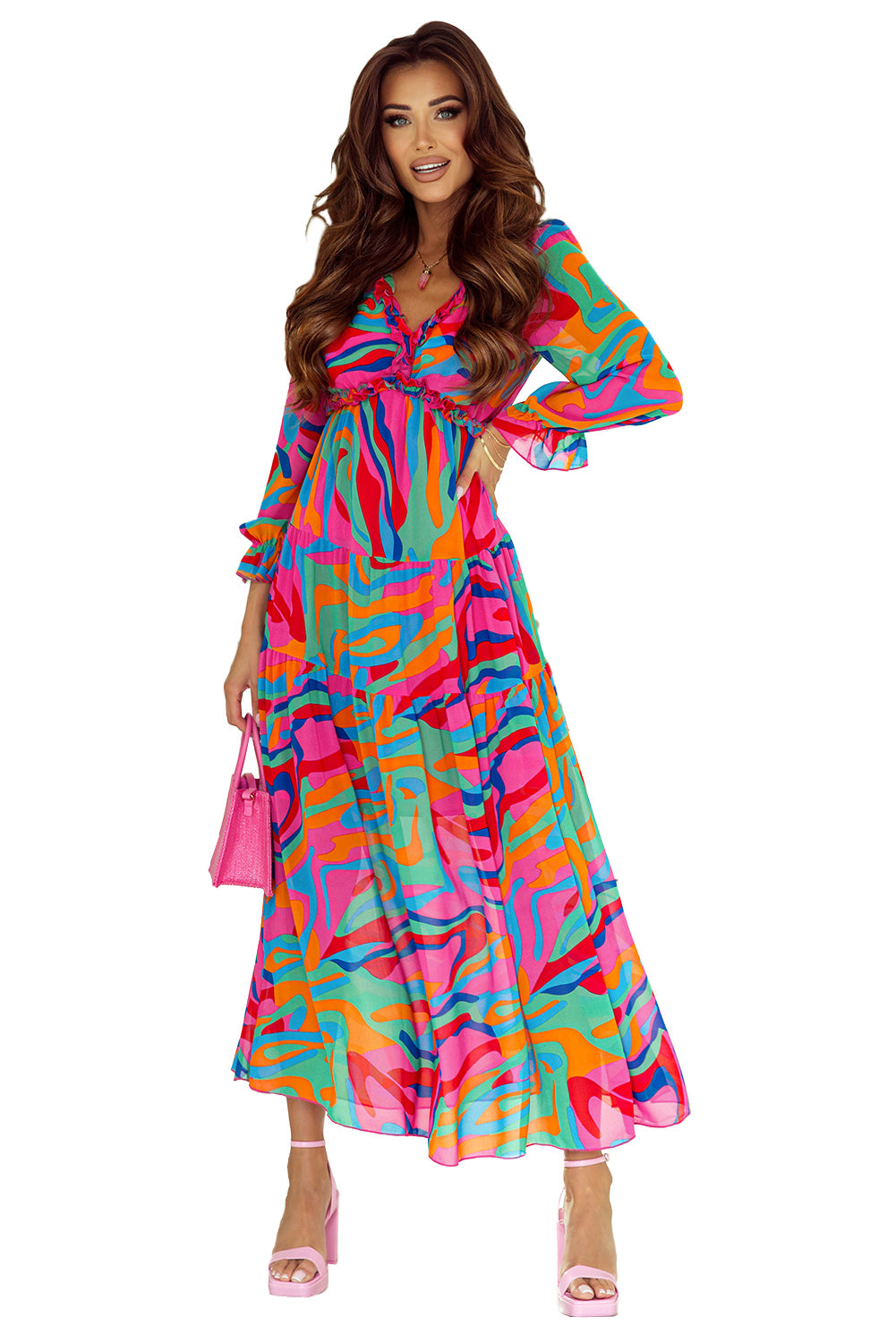 Multicolor Wild Lotus Ruffle Tiered Dress