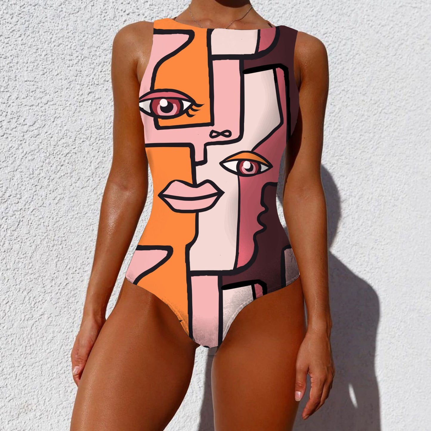 One-piece Vintage Abstract Print Swimsuit