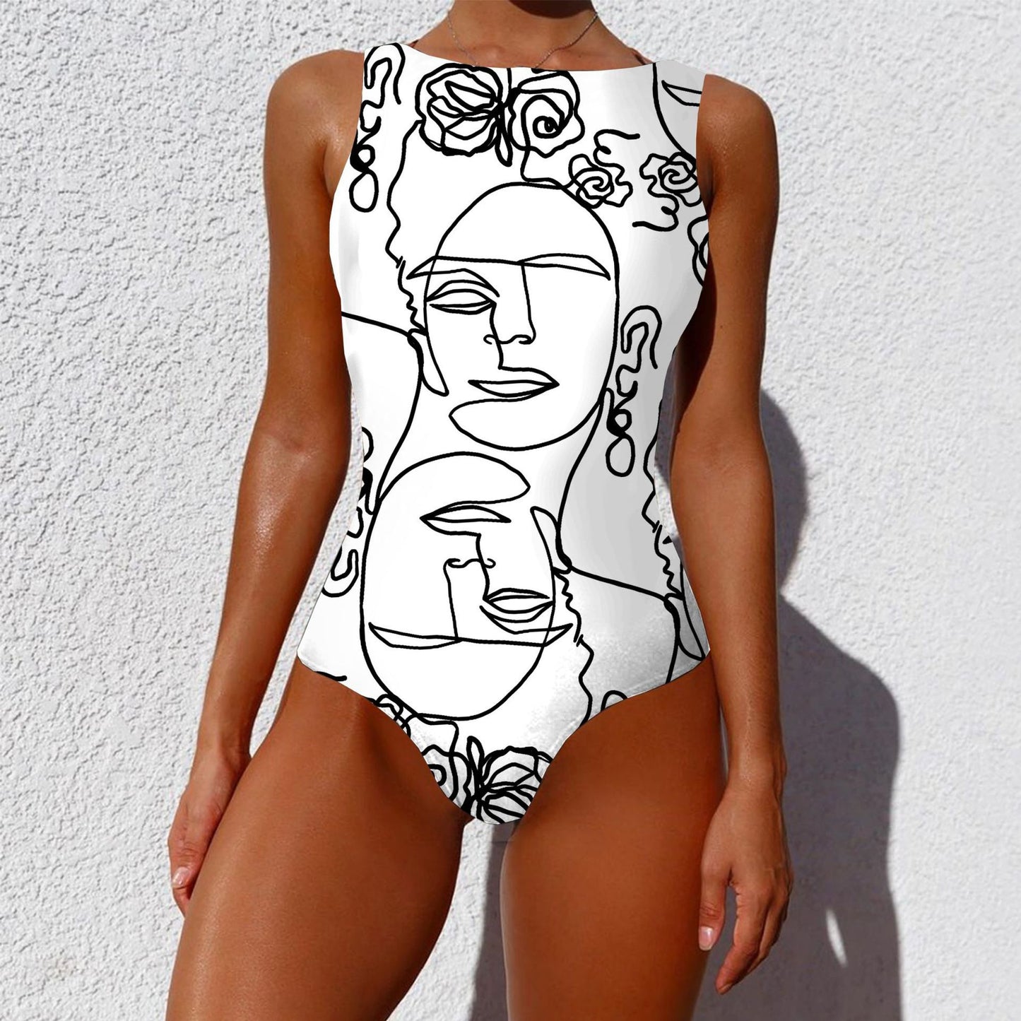 One-piece Vintage Abstract Print Swimsuit