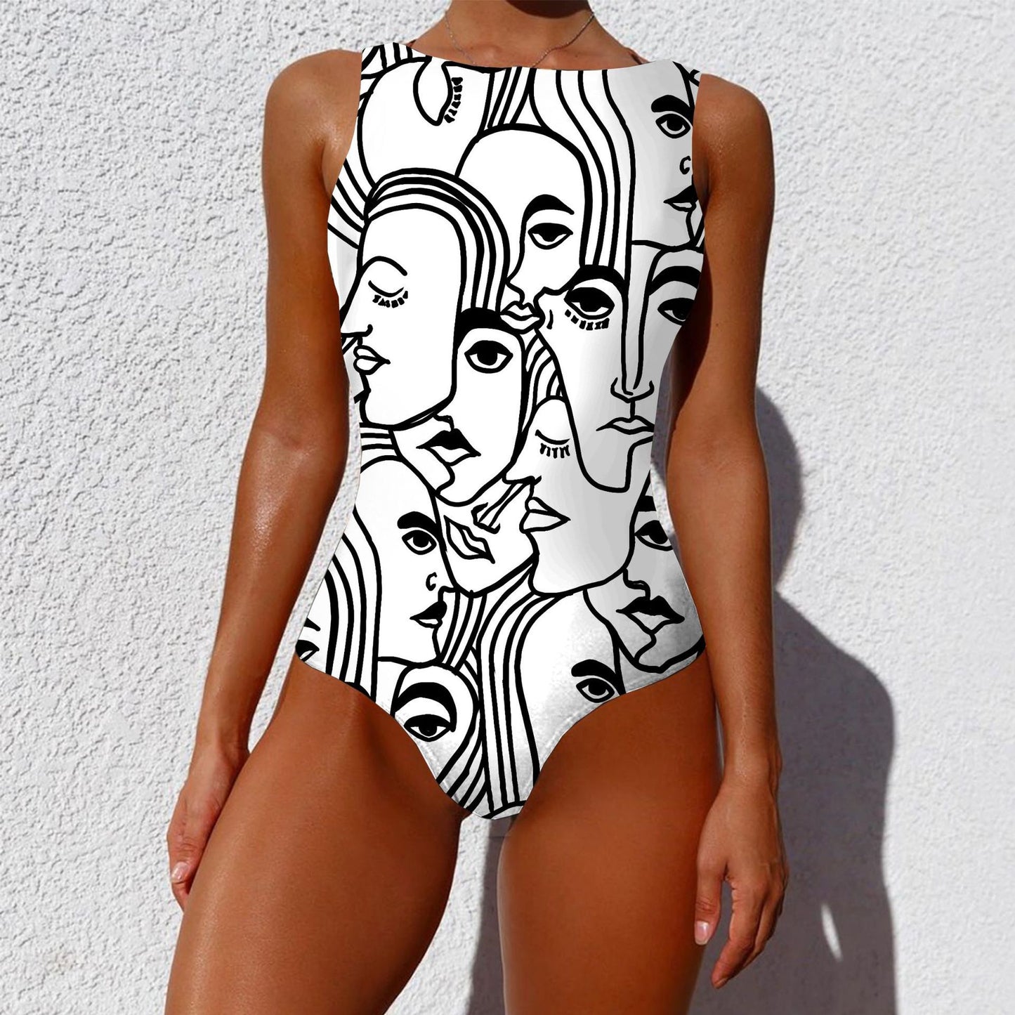 One-piece Vintage Abstract Print Swimsuit