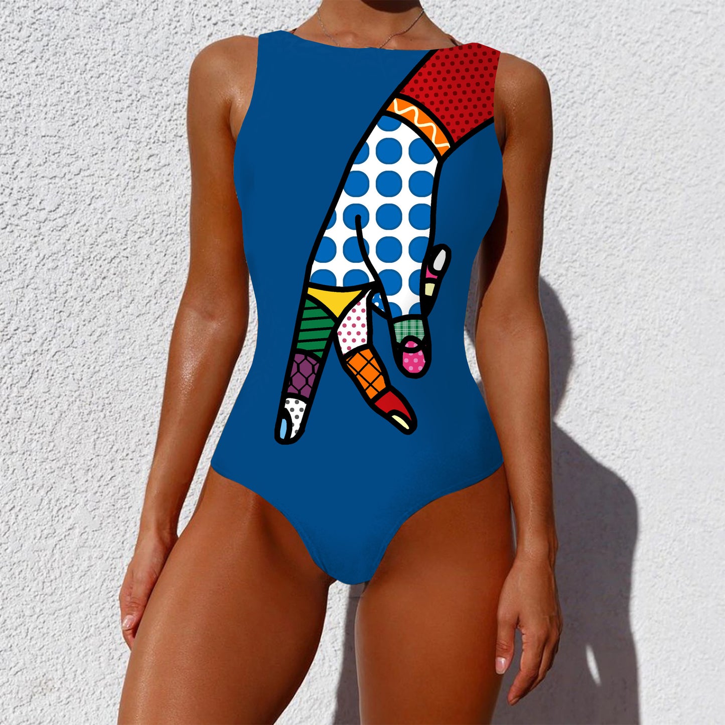 One-piece Vintage Abstract Print Swimsuit