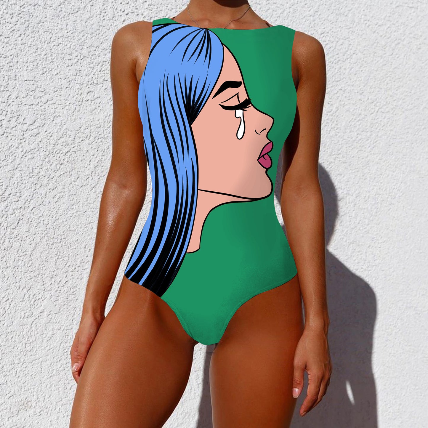 One-piece Vintage Abstract Print Swimsuit