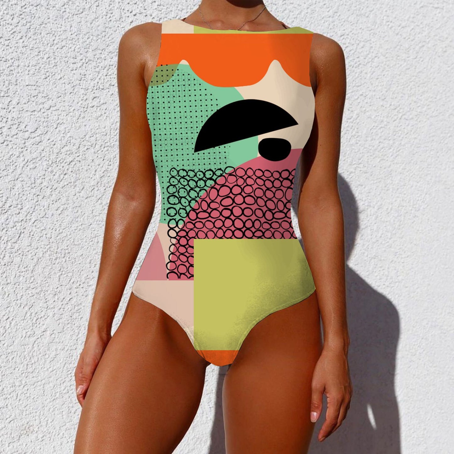 One-piece Vintage Abstract Print Swimsuit