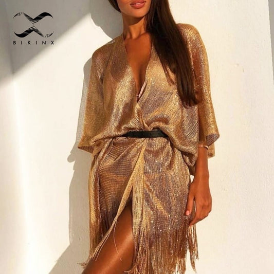 Tassel gold bikini cover up