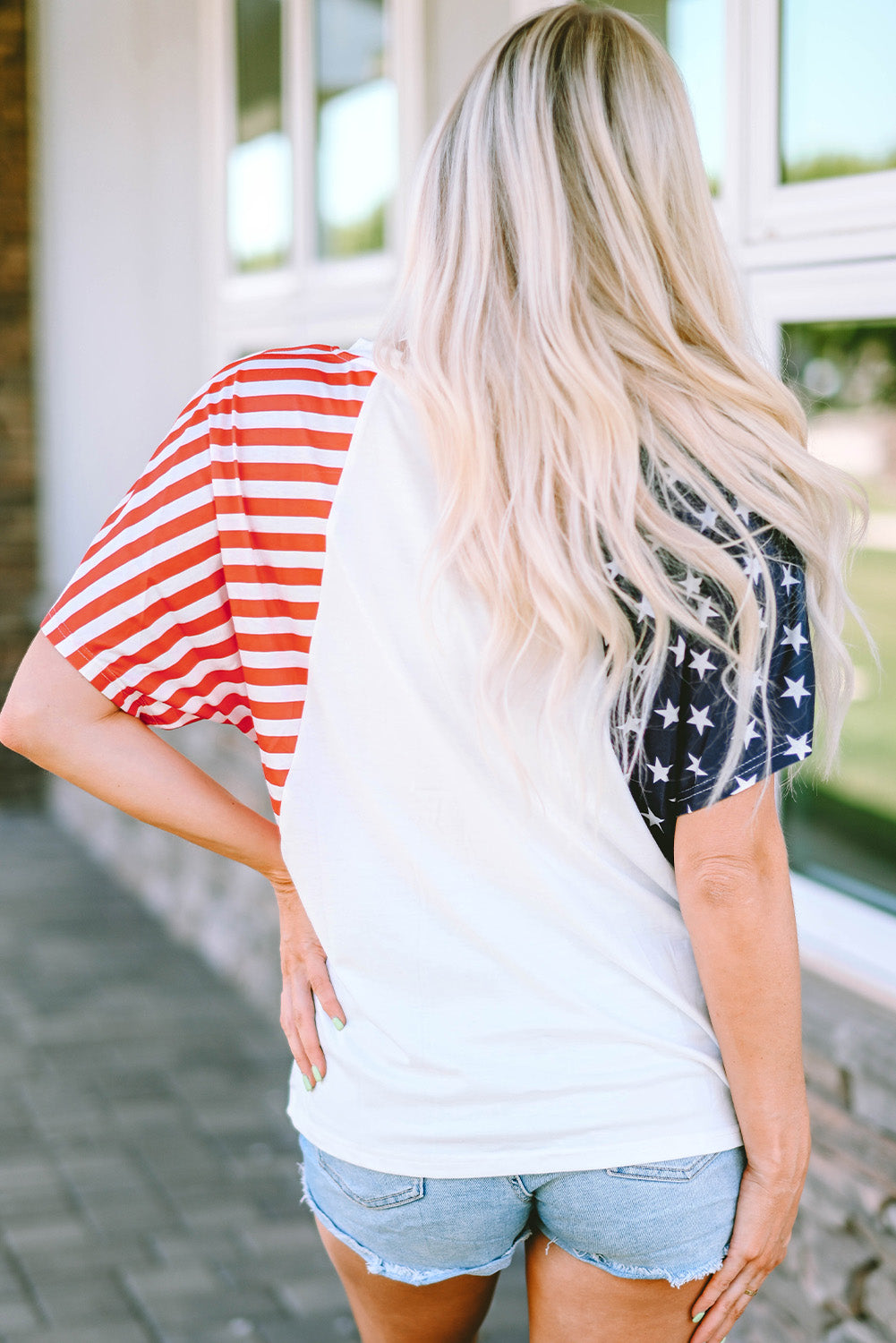 White The US Stars and Stripes V Neck Tee