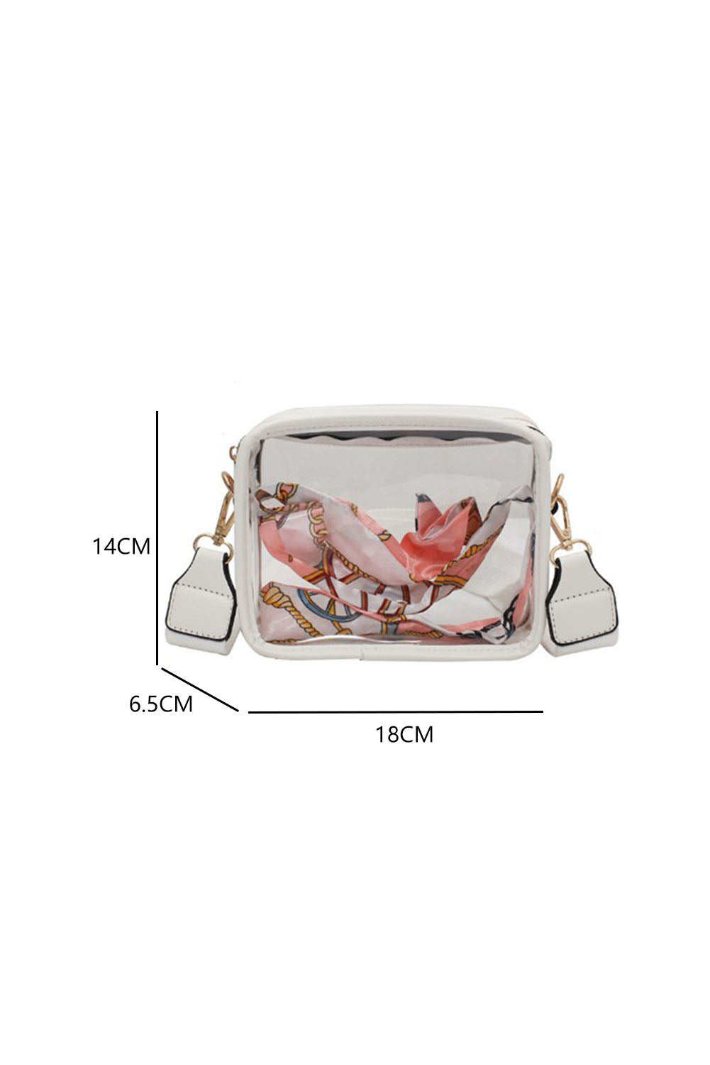 Bolso bandolera con correa de cuero de PVC transparente blanco