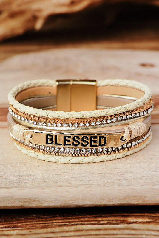 Pulsera beige con hebilla y detalle trenzado de diamantes de imitación BLESSED