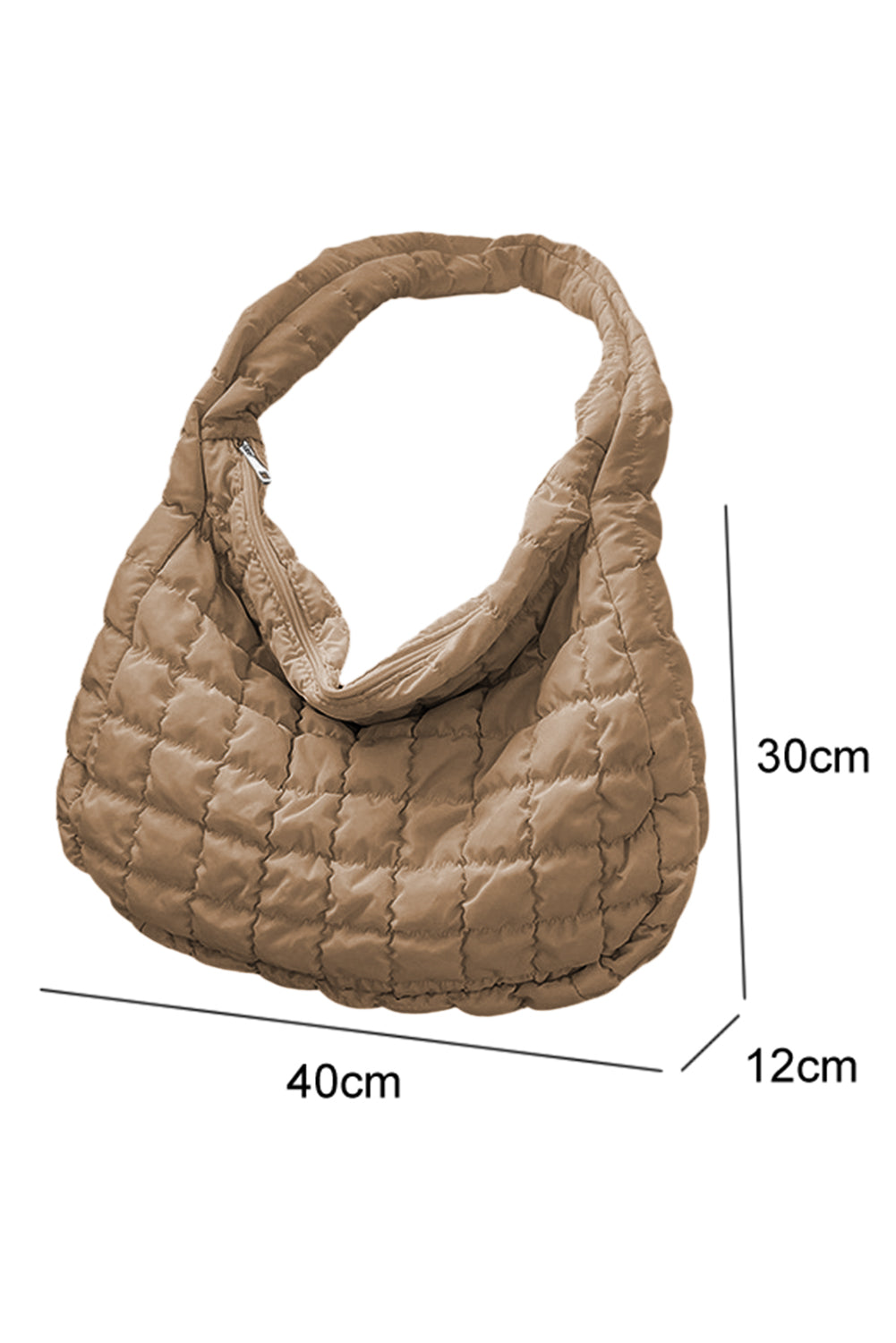 Bolso de hombro grande con cremallera acolchada en beige francés claro