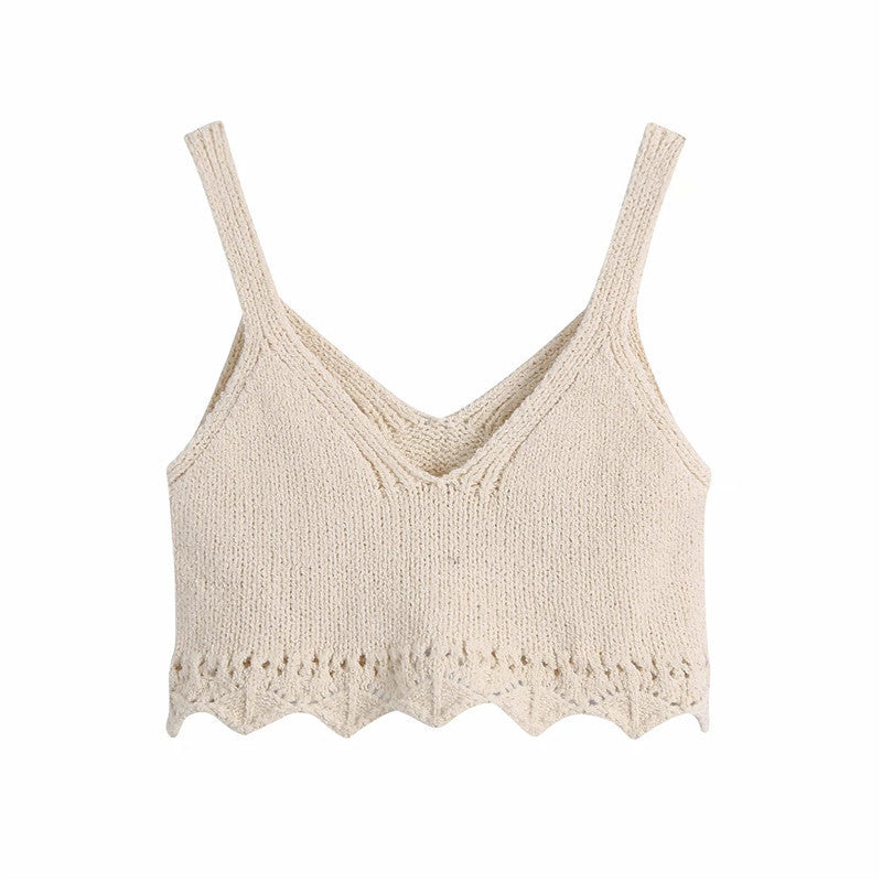 Jacquard Mesh Cloth Chest-wrapped Knitted Short Blouse