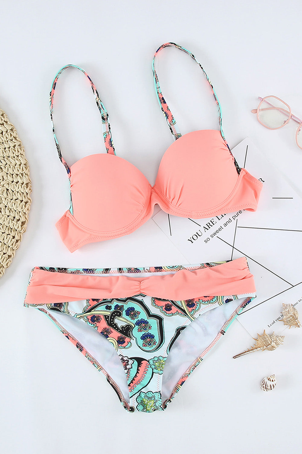 Conjunto de bikini push-up con relleno acolchado rosa sexy