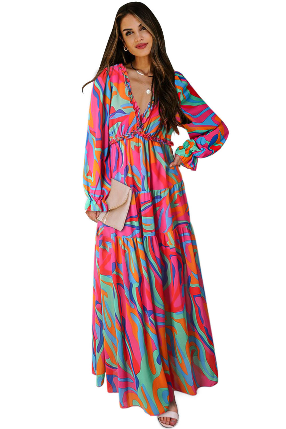 Multicolor Wild Lotus Ruffle Tiered Dress