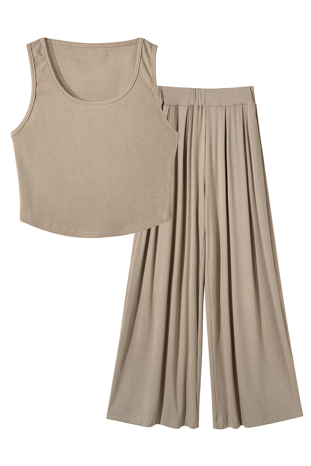 Parchment Textured Sleeveless Crop Top and Wide Leg Pants Outfit