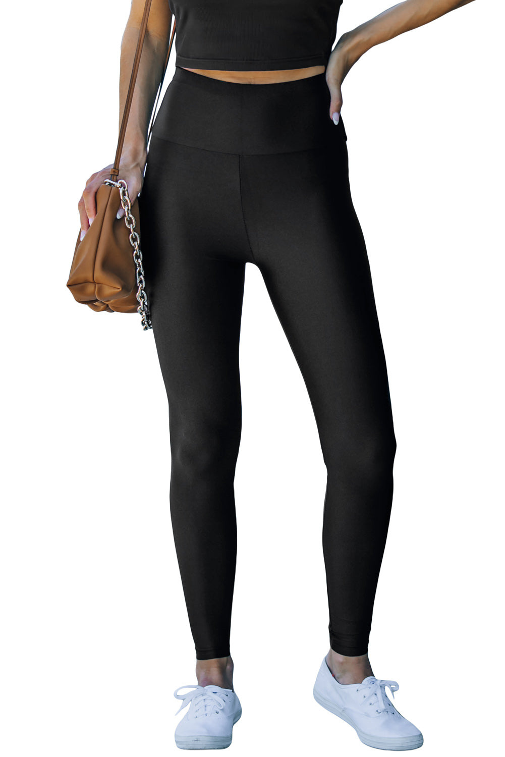 Leggings negros ajustados de talle alto con cinturilla