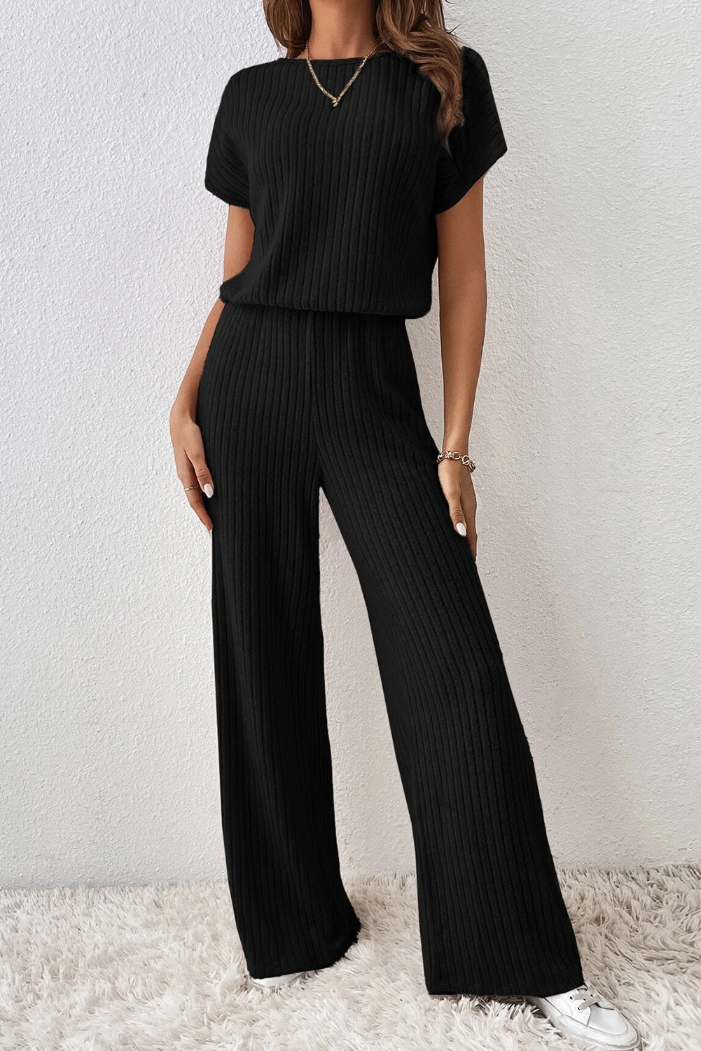 Short Sleeve Wide Leg Jumpsuit