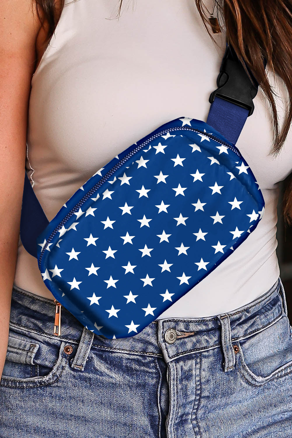 Bolso bandolera con estampado de estrellas y bandera del Día Independiente de Blueing