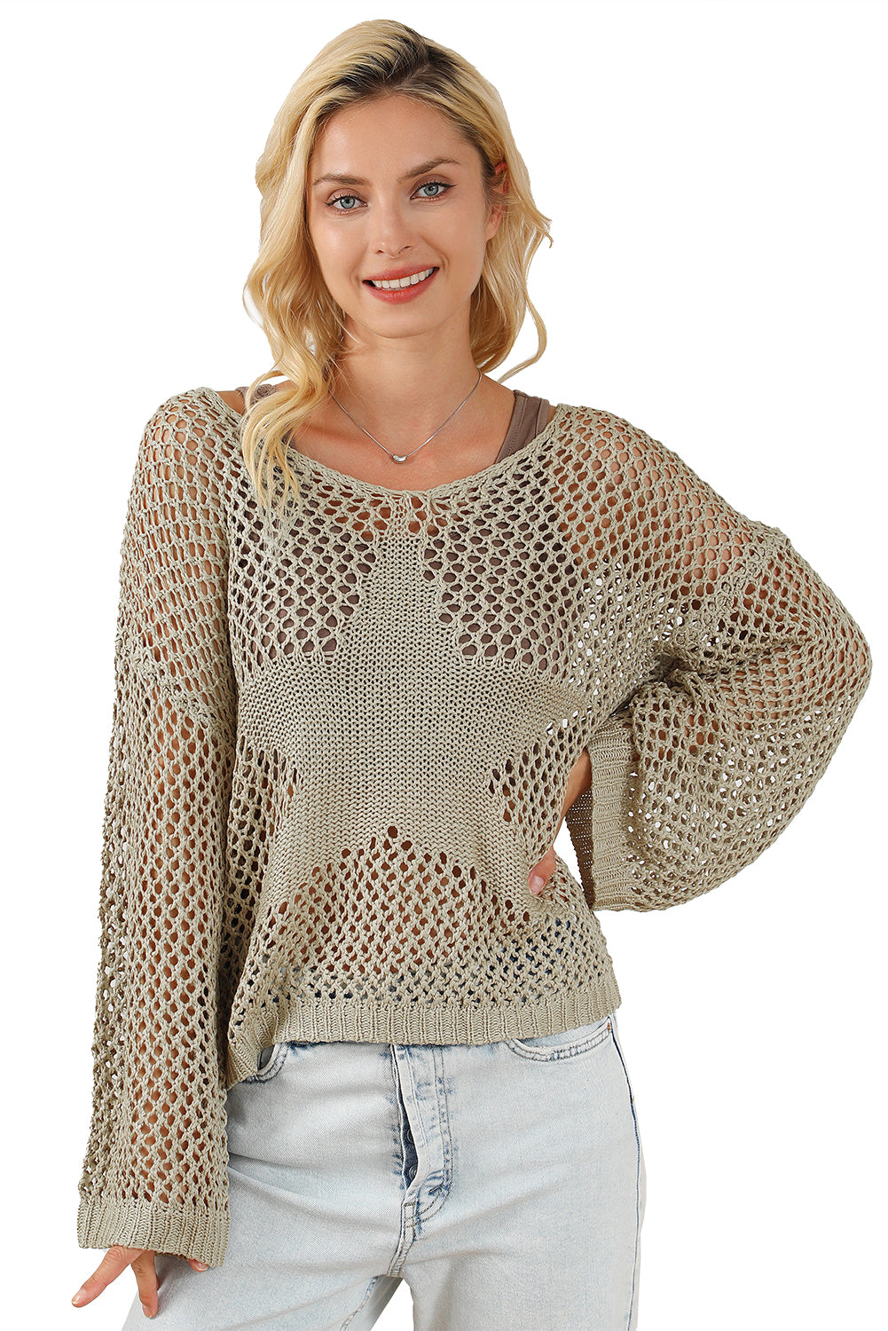 Jersey holgado de punto Star Pointelle en beige francés claro