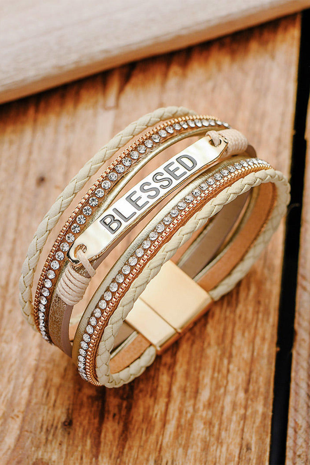 Pulsera beige con hebilla y detalle trenzado de diamantes de imitación BLESSED