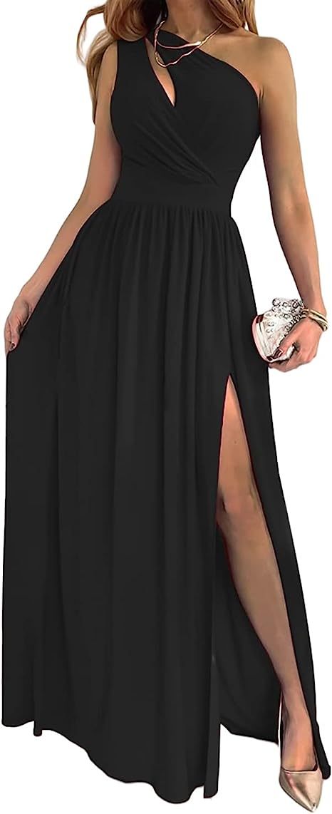 Women's One Shoulder High Split Cutout Sleeveless Elegant