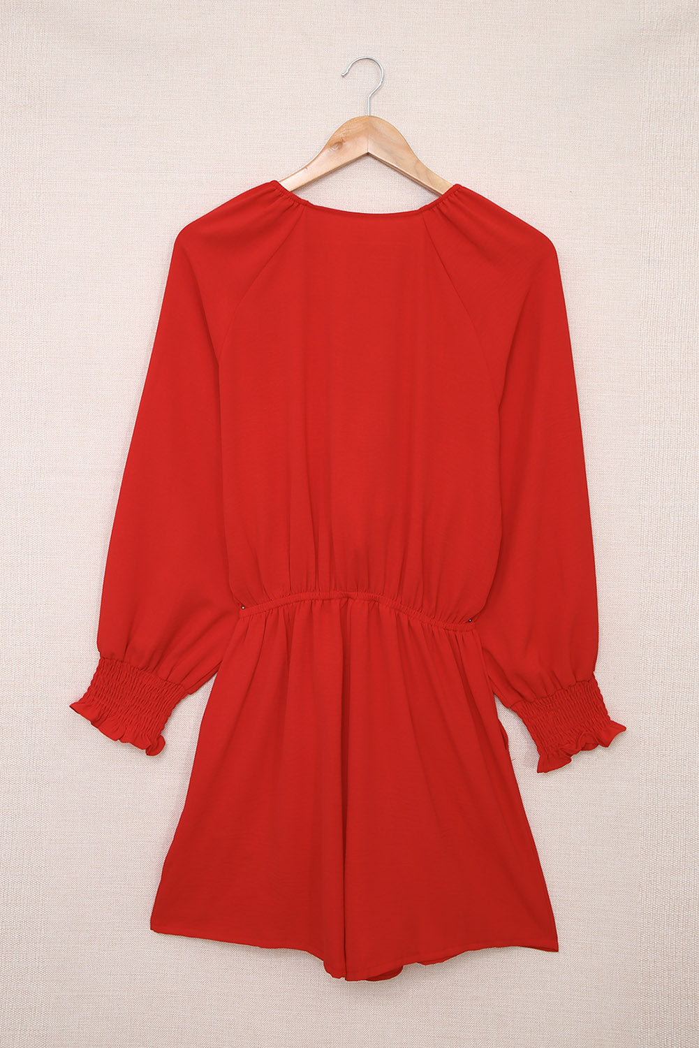 Fiery Red Tie Knot Puff Long Sleeve Romper