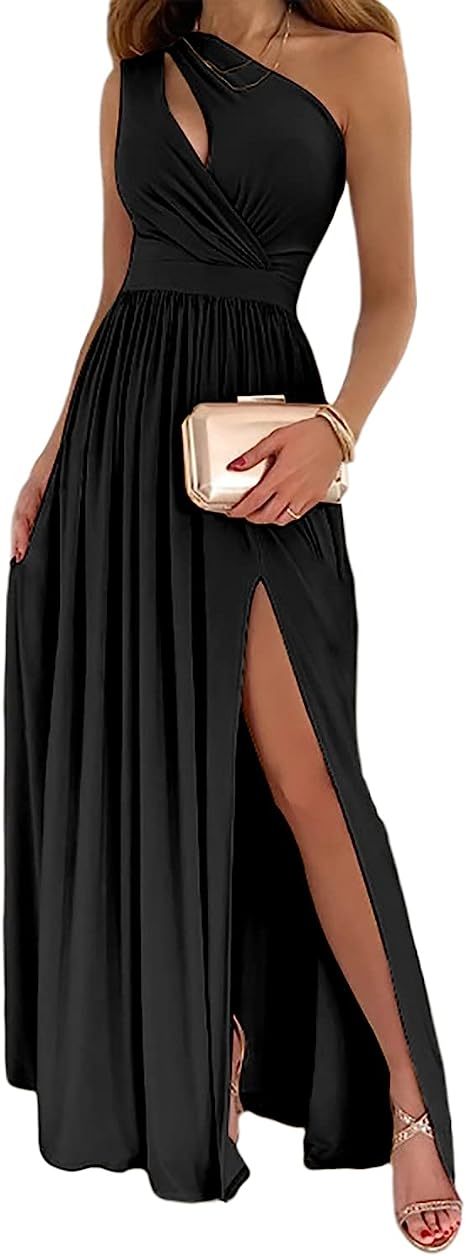 Women's One Shoulder High Split Cutout Sleeveless Elegant