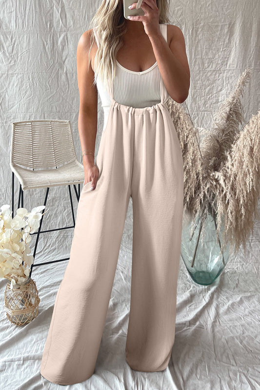 Parchment Wide Strap Ruched Knot Back Wide Leg Overall