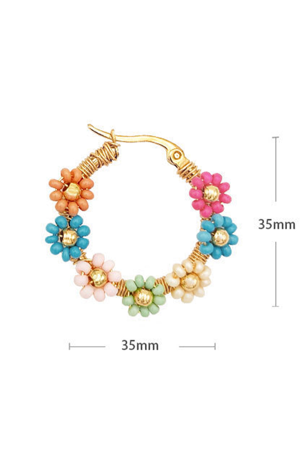 Pink Colorful Flower Hoop Earrings