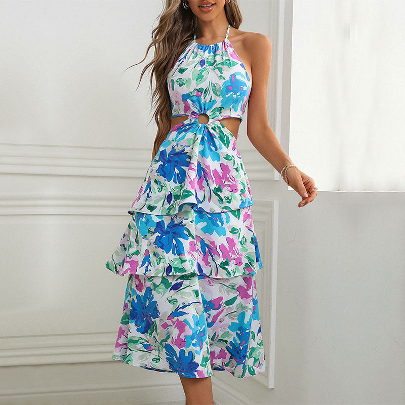 Women's Fashion Printed Bow Dress