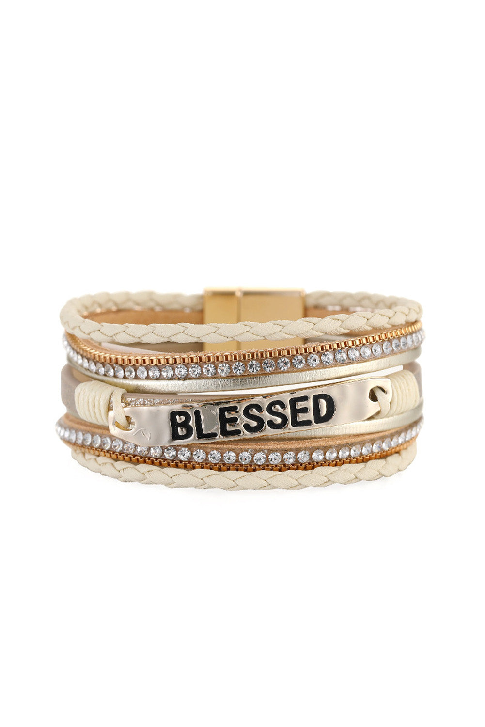 Pulsera beige con hebilla y detalle trenzado de diamantes de imitación BLESSED