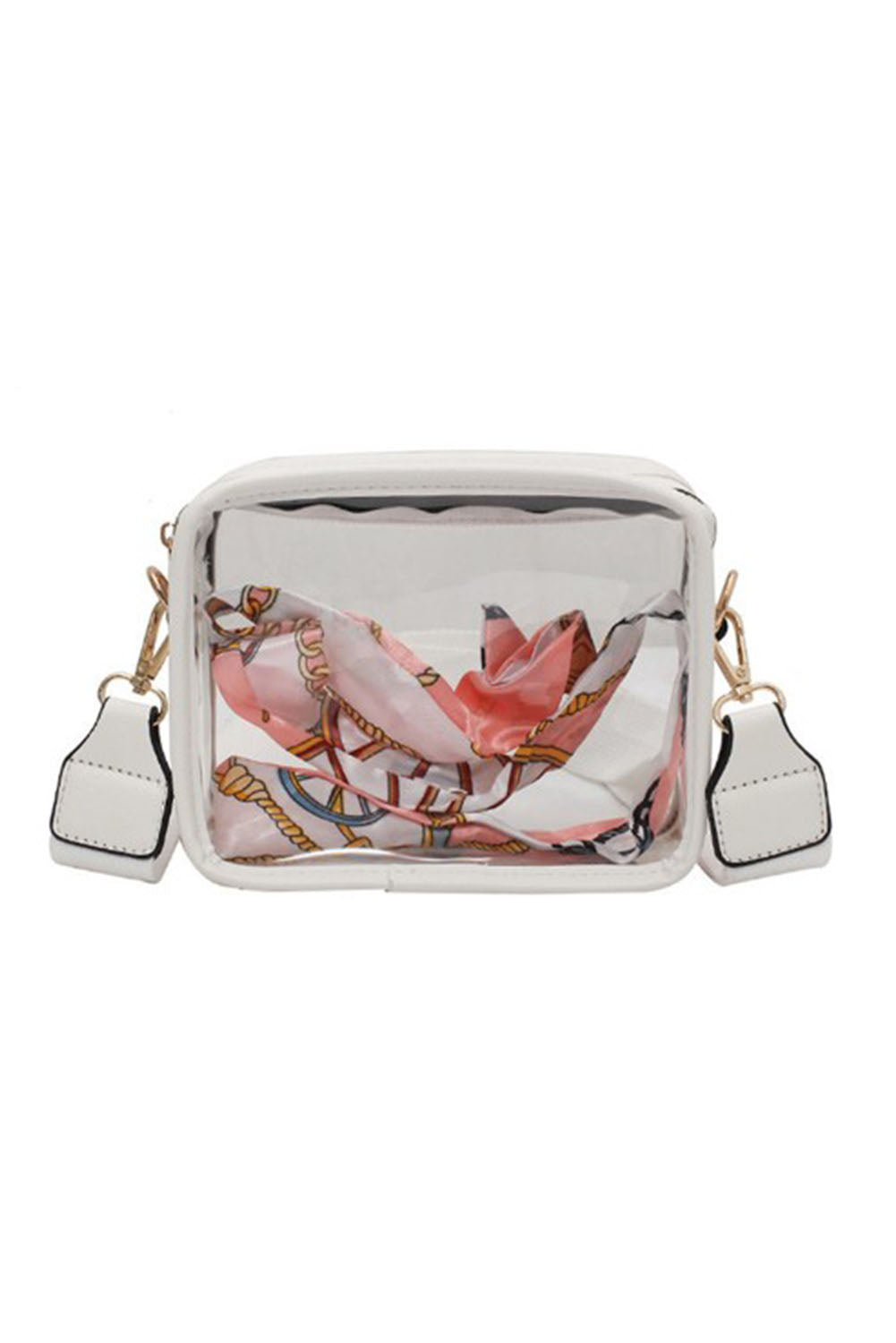 Bolso bandolera con correa de cuero de PVC transparente blanco