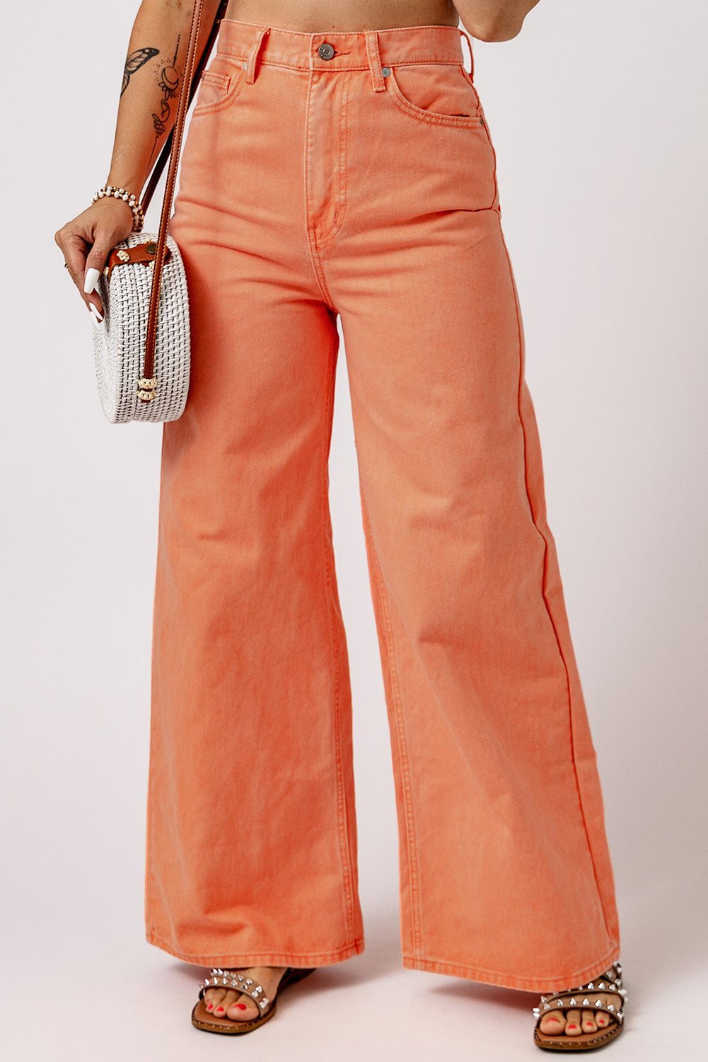 Orange Acid Wash High Waist Wide Leg Jeans