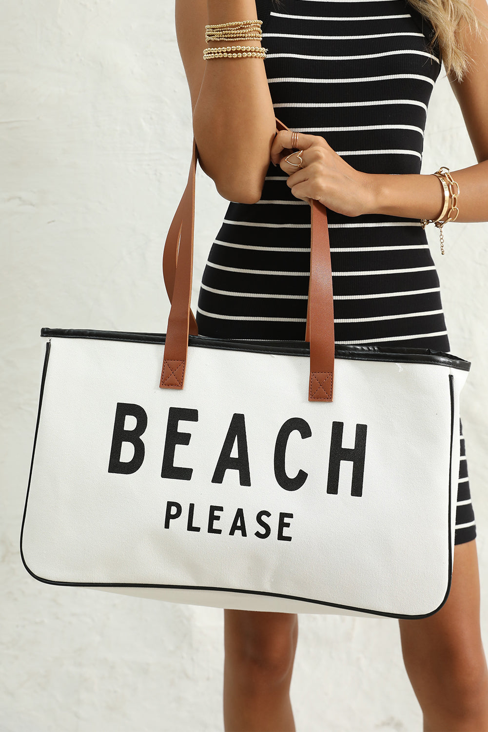 Bolsa tote de lona grande blanca con estampado PLAYA POR FAVOR