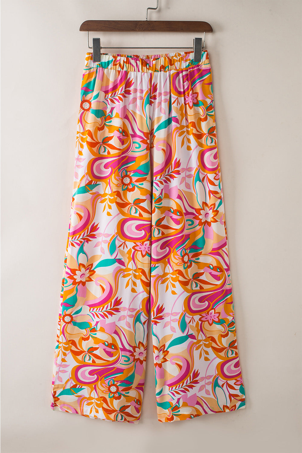 Orange Floral Print Wide Leg Pants