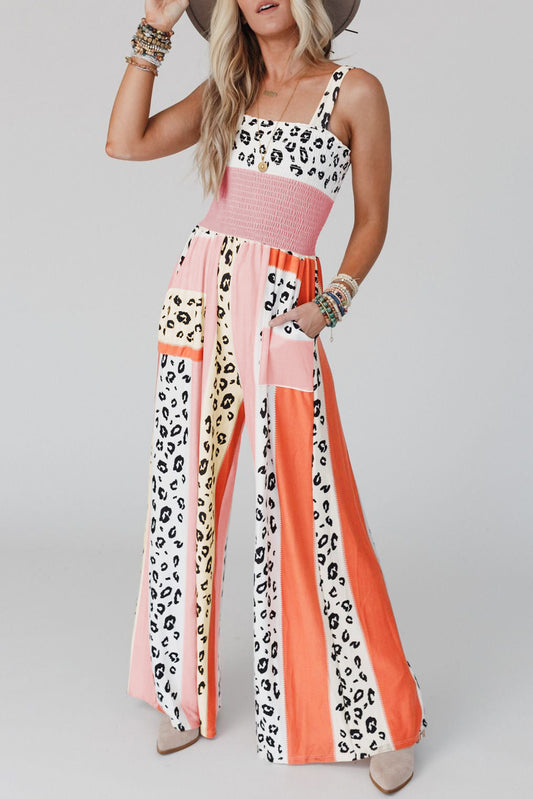 Pink Leopard Color Mix Jumpsuit