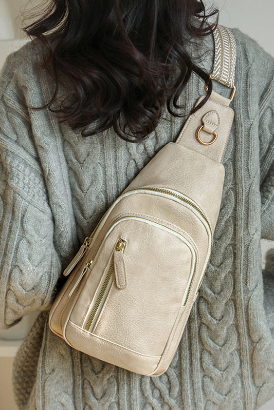 Bolso bandolera con cremallera de cuero PU vintage beige