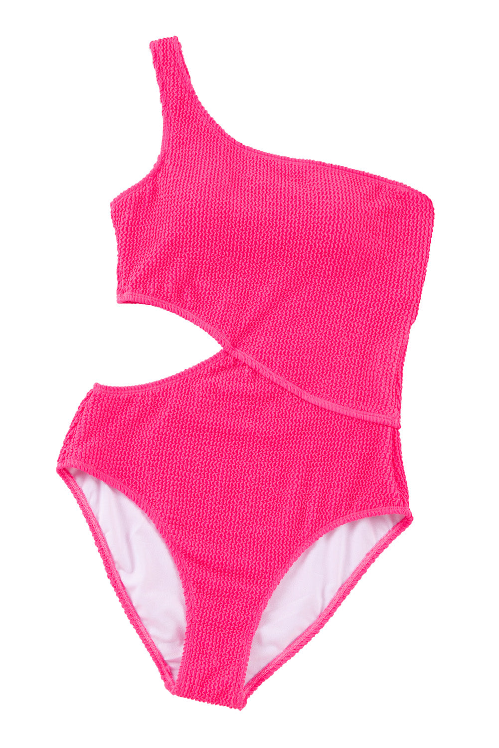 Monokini de un hombro con corte texturizado liso rosa brillante