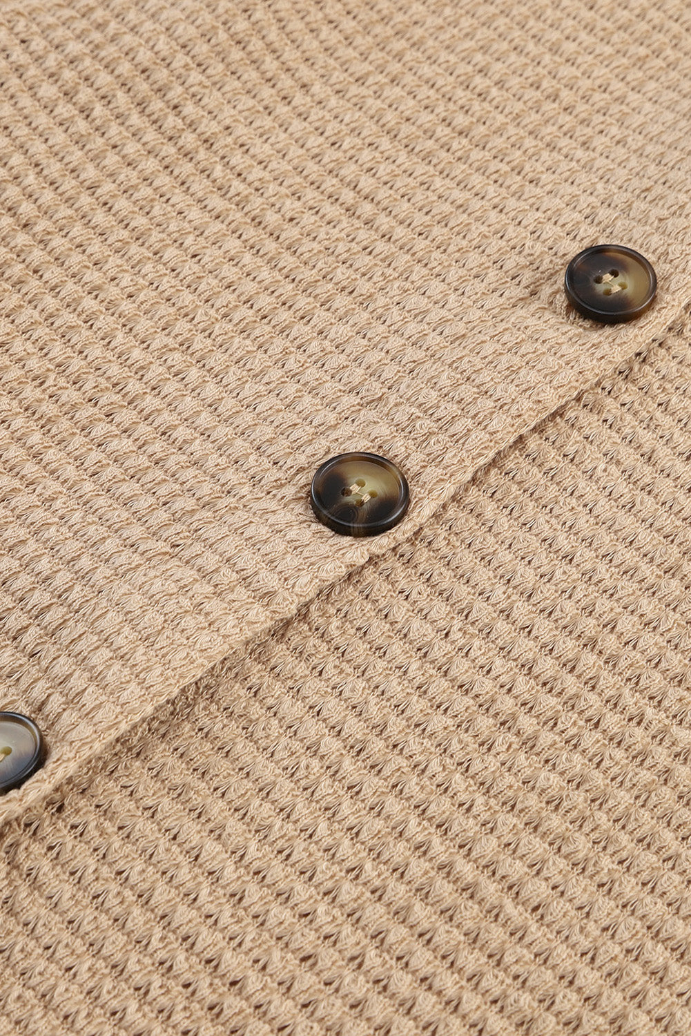 Khaki Waffle Knit Button Up Casual Shirt