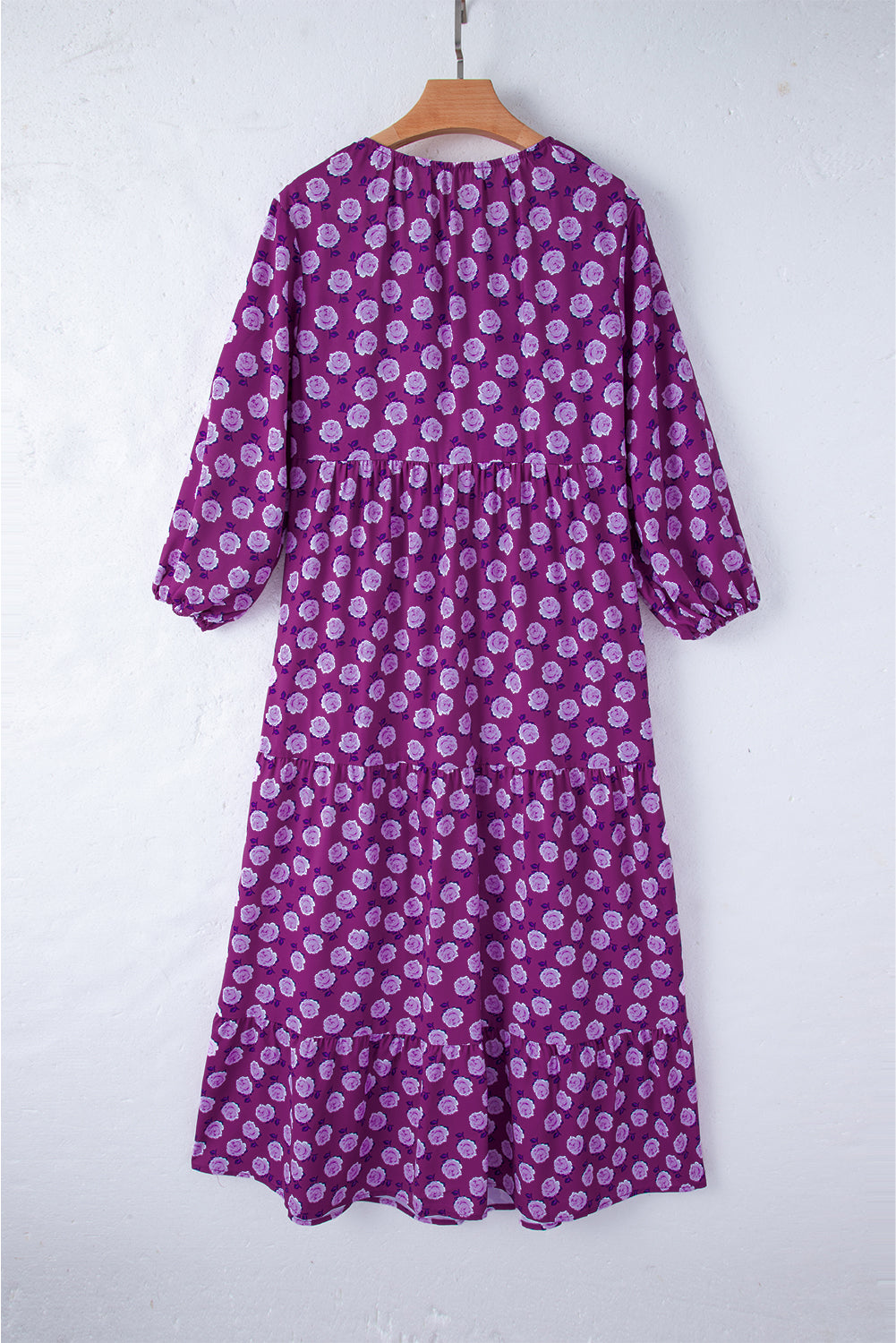 Vestido largo con mangas abullonadas y estampado bohemio morado