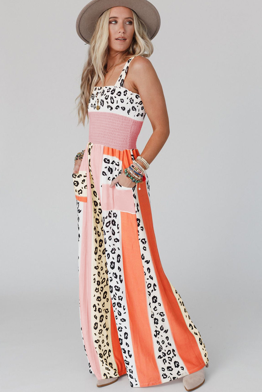 Pink Leopard Color Mix Jumpsuit