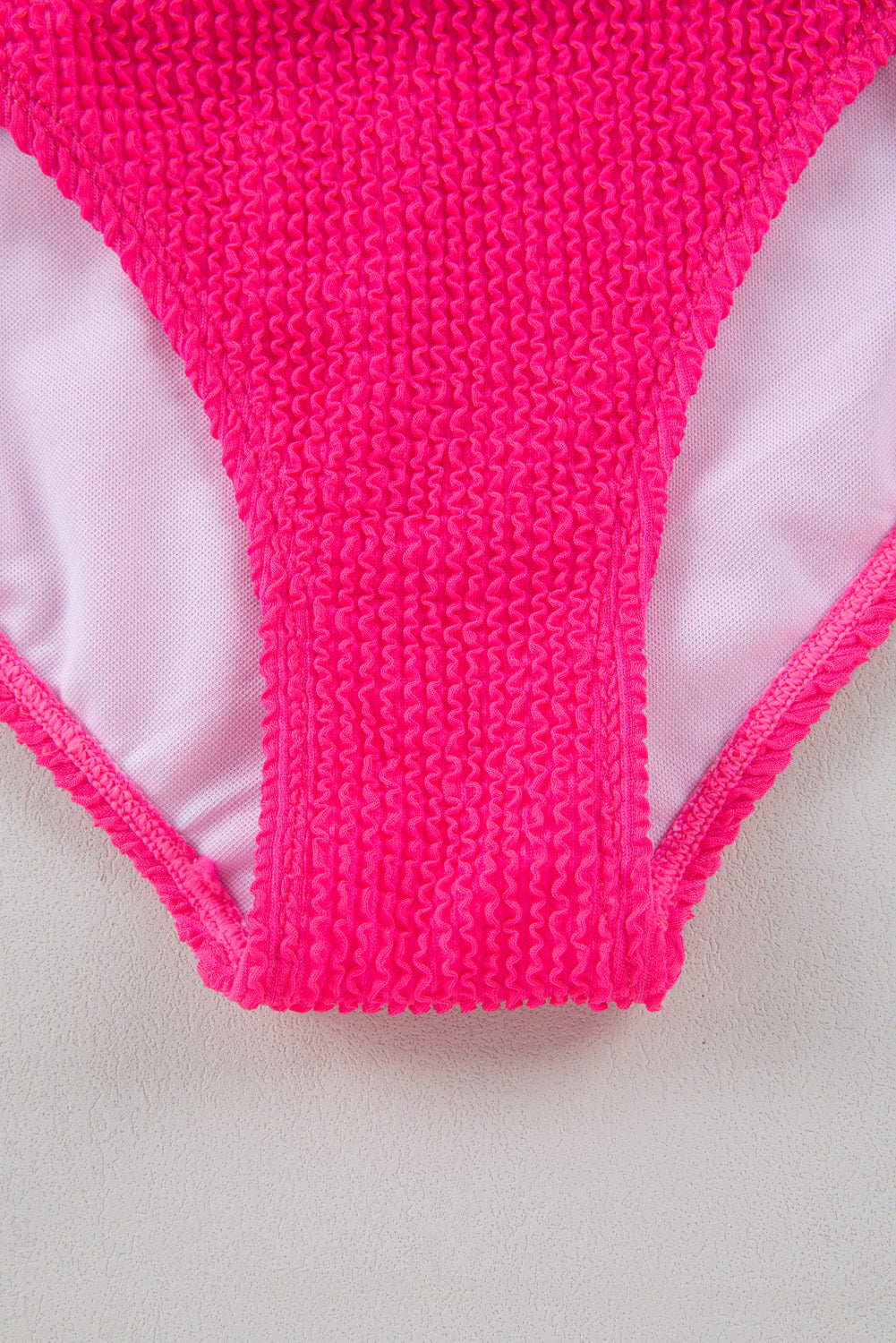 Bright Pink Solid Textured Cut Out One Shoulder Monokini