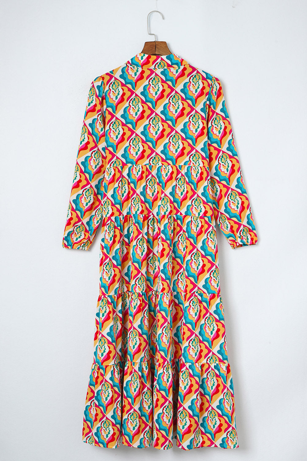 Multicolor Abstract Geometric Print Long Sleeve High Waist Dress