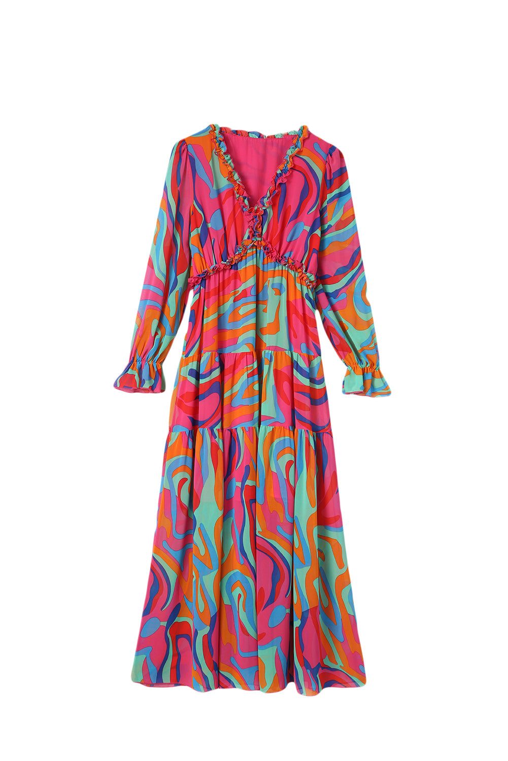 Multicolor Wild Lotus Ruffle Tiered Dress