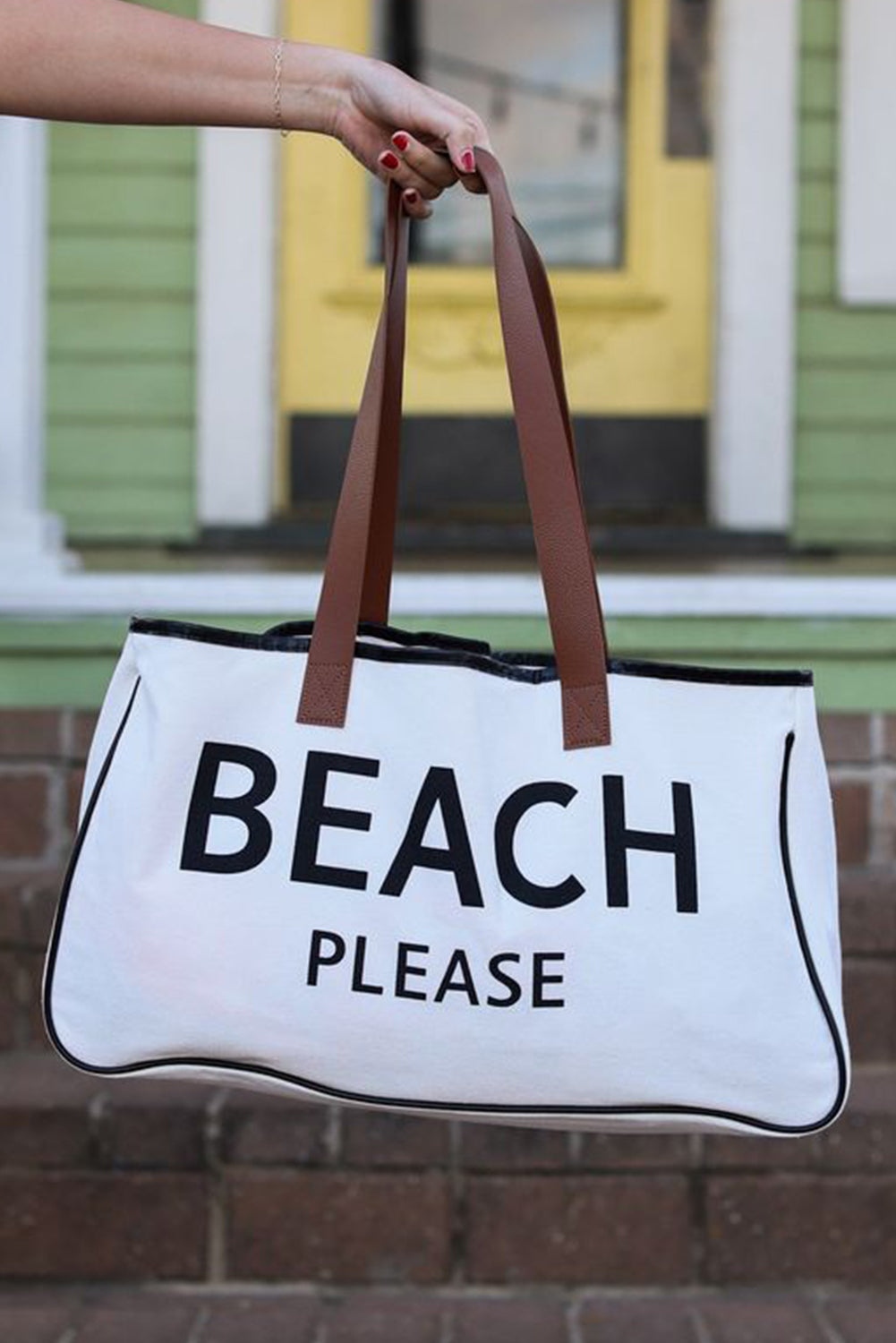 Bolsa tote de lona grande blanca con estampado PLAYA POR FAVOR