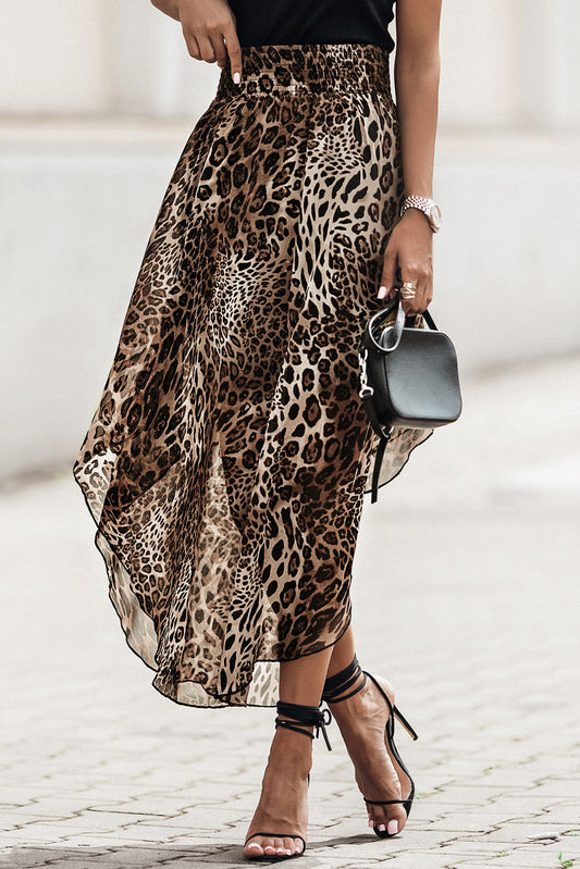 Smocked Waist Leopard Skirt