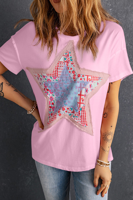 Pink Star Patchwork Loose T-shirt